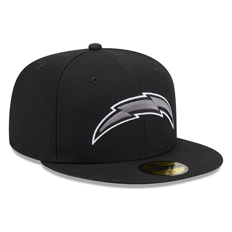 Los Angeles Chargers Black White Outline Basic New Era 59FIFTY Fitted Hat