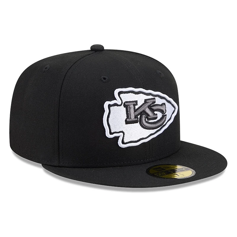 Kansas City Chiefs Black White Outline Basic New Era 59FIFTY Fitted Hat
