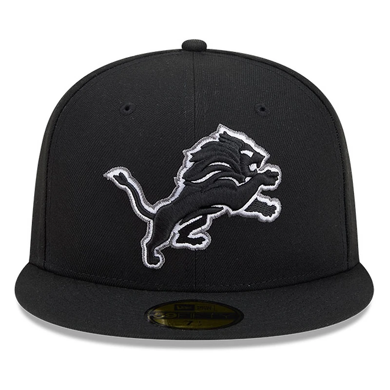 Detroit Lions Black White Outline Basic New Era 59FIFTY Fitted Hat