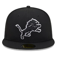 Detroit Lions Black White Outline Basic New Era 59FIFTY Fitted Hat