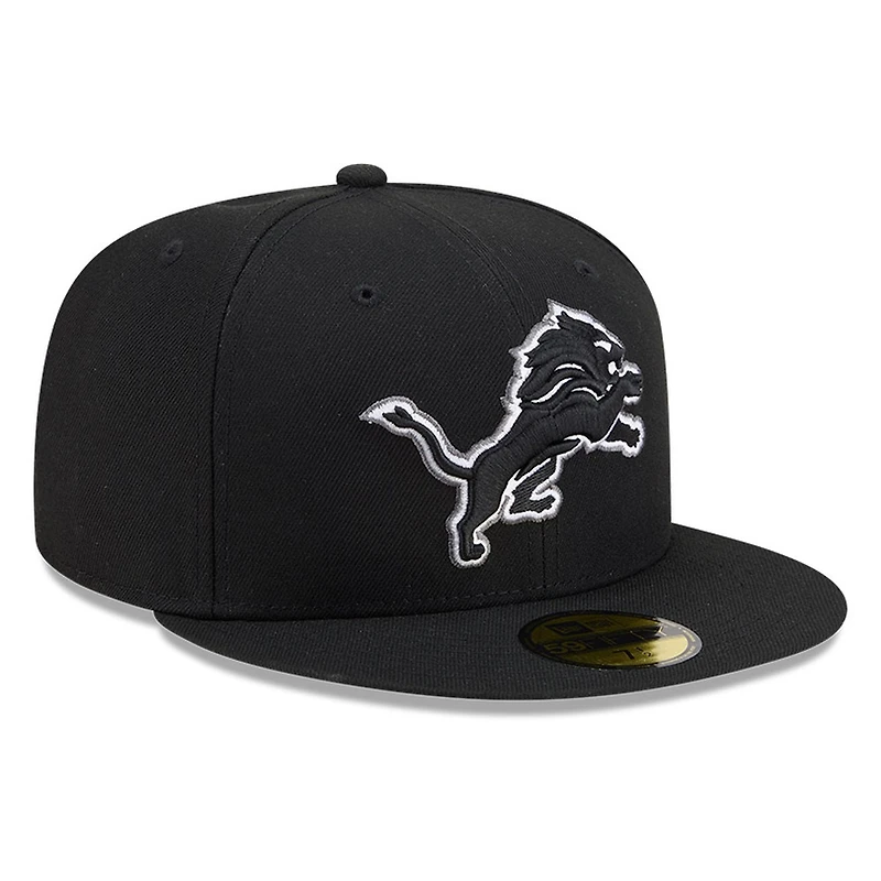 Detroit Lions Black White Outline Basic New Era 59FIFTY Fitted Hat