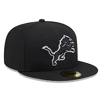 Detroit Lions Black White Outline Basic New Era 59FIFTY Fitted Hat