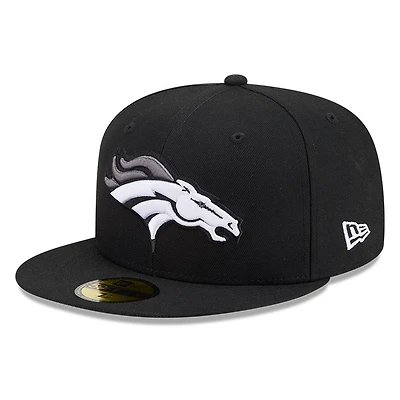 Denver Broncos Black White Outline Basic New Era 59FIFTY Fitted Hat