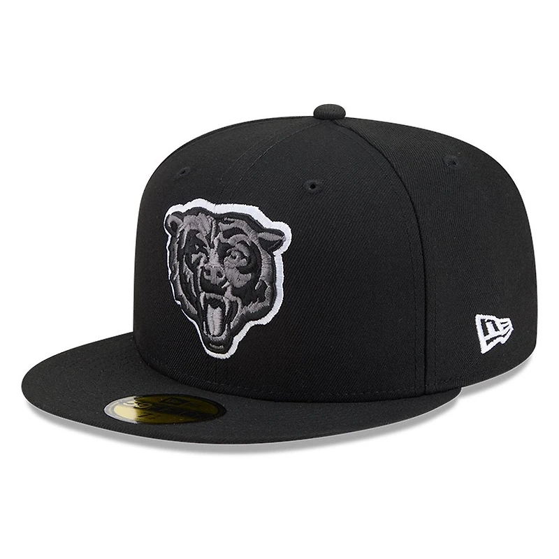 Chicago Bears Black White Outline Basic New Era 59FIFTY Fitted Hat