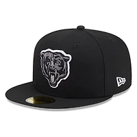 Chicago Bears Black White Outline Basic New Era 59FIFTY Fitted Hat