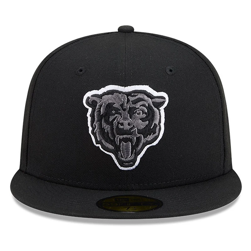 Chicago Bears Black White Outline Basic New Era 59FIFTY Fitted Hat