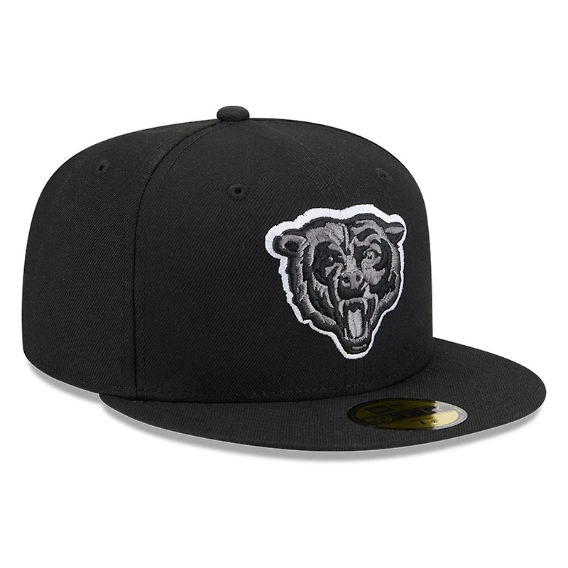 Chicago Bears Black White Outline Basic New Era 59FIFTY Fitted Hat
