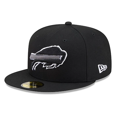 Buffalo Bills Black White Outline Basic New Era 59FIFTY Fitted Hat