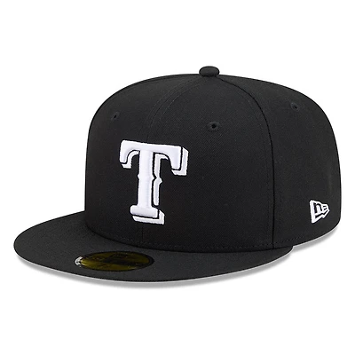Texas Rangers Black White Outline Basic New Era 59FIFTY Fitted Hat