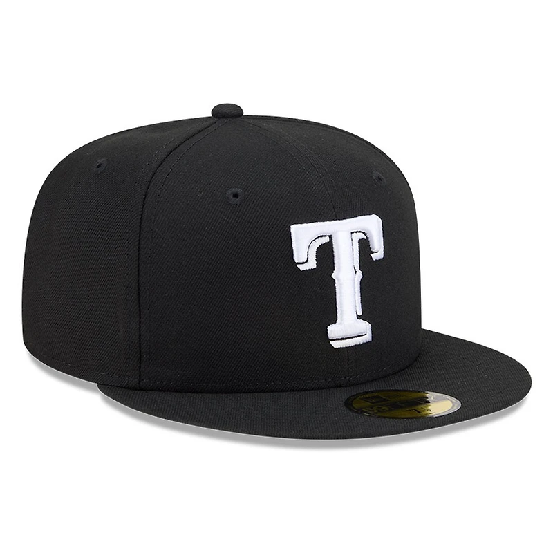 Texas Rangers Black White Outline Basic New Era 59FIFTY Fitted Hat
