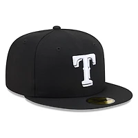 Texas Rangers Black White Outline Basic New Era 59FIFTY Fitted Hat
