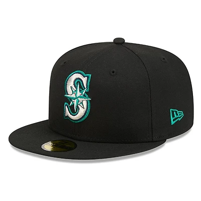 Seattle Mariners Black and Team Color Basic New Era 59FIFTY Fitted Hat