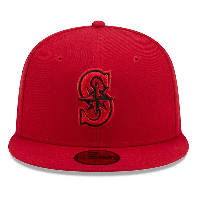 Seattle Mariners Scarlet Red and Black Basic New Era 59FIFTY Fitted Hat