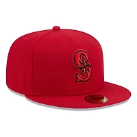Seattle Mariners Scarlet Red and Black Basic New Era 59FIFTY Fitted Hat