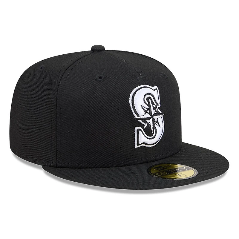 Seattle Mariners Black White Outline Basic New Era 59FIFTY Fitted Hat