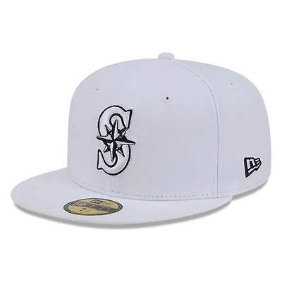 Seattle Mariners White and Black Basic New Era 59FIFTY Fitted Hat
