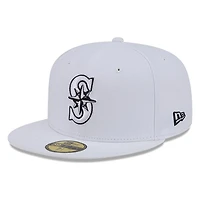 Seattle Mariners White and Black Basic New Era 59FIFTY Fitted Hat