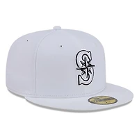 Seattle Mariners White and Black Basic New Era 59FIFTY Fitted Hat