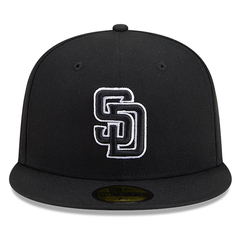 San Diego Padres Black White Outline Basic New Era 59FIFTY Fitted Hat