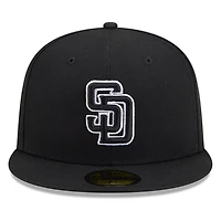 San Diego Padres Black White Outline Basic New Era 59FIFTY Fitted Hat