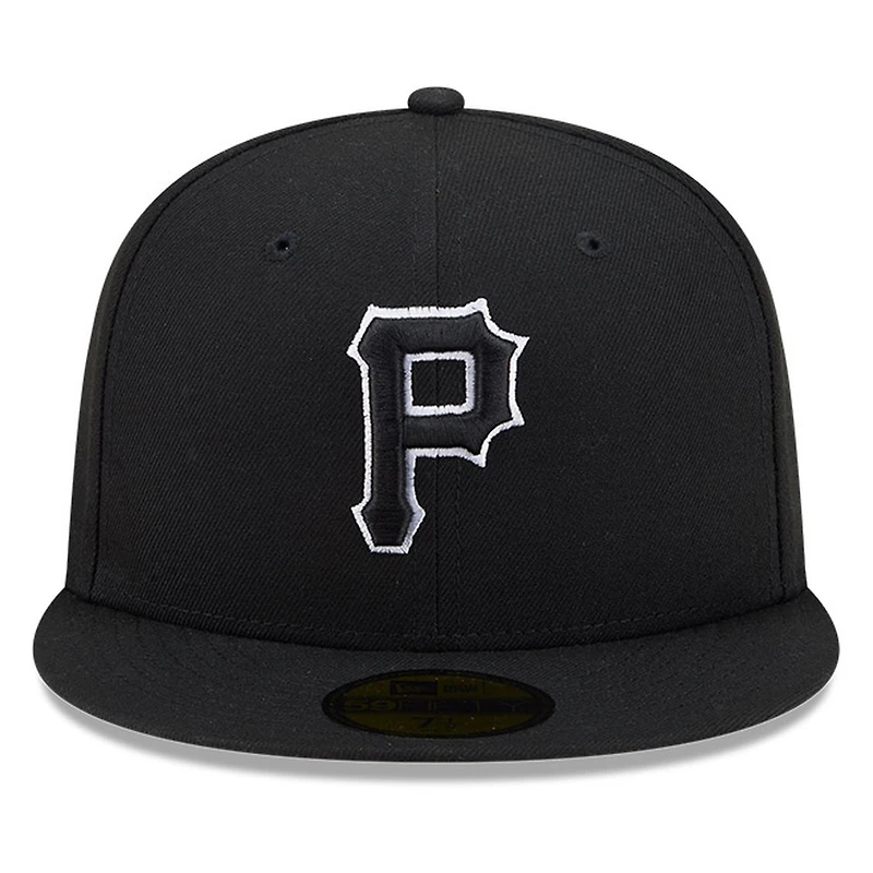 Pittsburgh Pirates Black White Outline Basic New Era 59FIFTY Fitted Hat