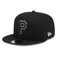 Pittsburgh Pirates Black White Outline Basic New Era 59FIFTY Fitted Hat