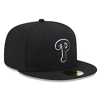 Philadelphia Phillies Black White Outline Basic New Era 59FIFTY Fitted Hat