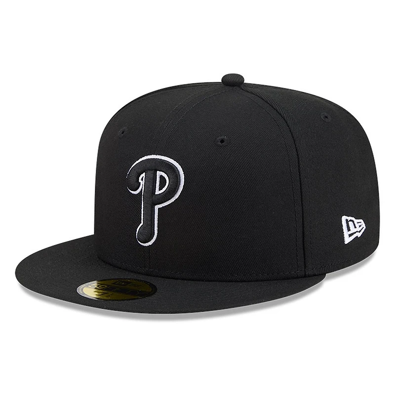 Philadelphia Phillies Black White Outline Basic New Era 59FIFTY Fitted Hat