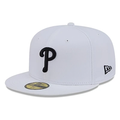 Philadelphia Phillies White and Black Basic New Era 59FIFTY Fitted Hat
