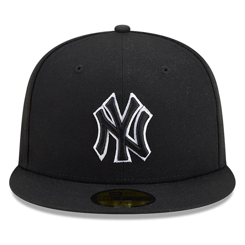 New York Yankees Black White Outline Basic Era 59FIFTY Fitted Hat