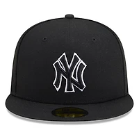 New York Yankees Black White Outline Basic Era 59FIFTY Fitted Hat