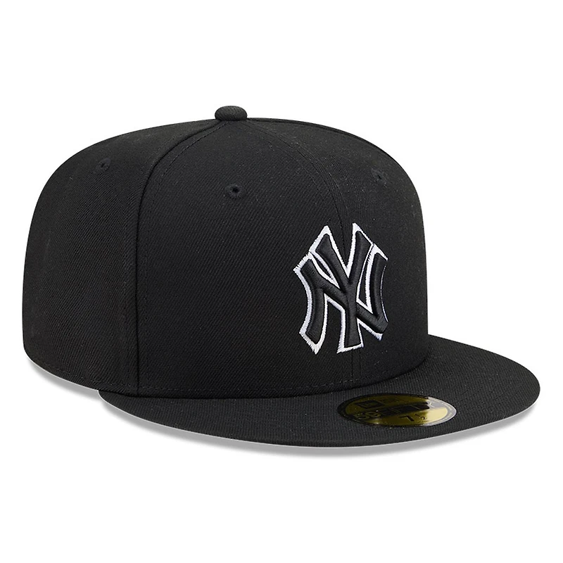 New York Yankees Black White Outline Basic Era 59FIFTY Fitted Hat
