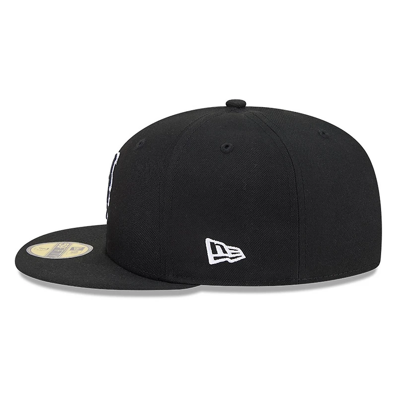 New York Mets Black White Outline Basic Era 59FIFTY Fitted Hat