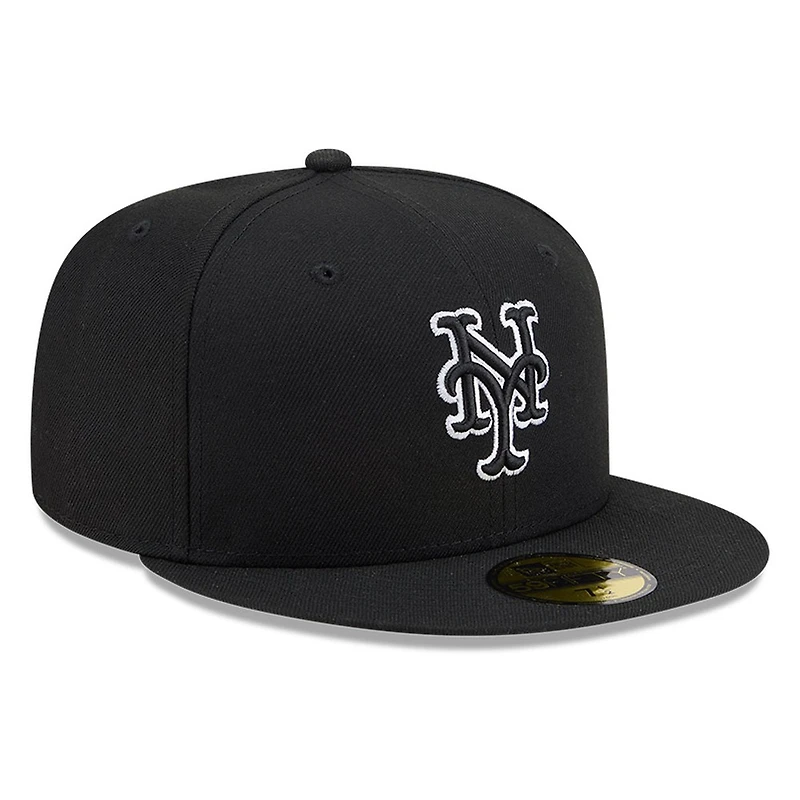 New York Mets Black White Outline Basic Era 59FIFTY Fitted Hat