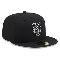 New York Mets Black White Outline Basic Era 59FIFTY Fitted Hat