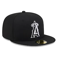 Los Angeles Angels Black White Outline Basic New Era 59FIFTY Fitted Hat