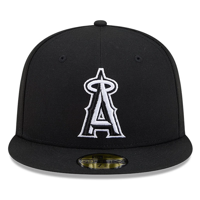 Los Angeles Angels Black White Outline Basic New Era 59FIFTY Fitted Hat