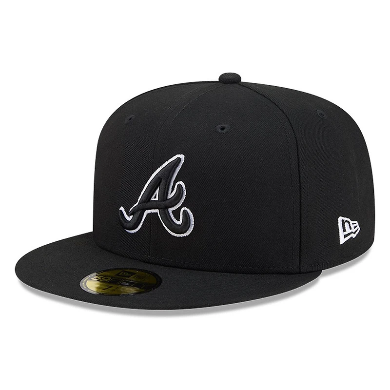 Atlanta Braves Black White Outline Basic New Era 59FIFTY Fitted Hat