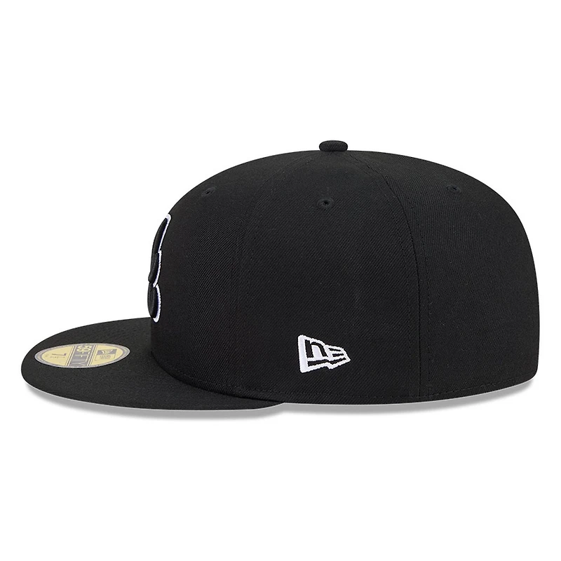 Atlanta Braves Black White Outline Basic New Era 59FIFTY Fitted Hat
