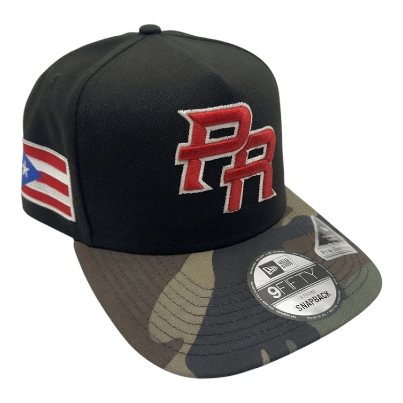Puerto Rico Black and Camo WBC PR Flag Patch Gray UV New Era A-Frame Snapback Hat