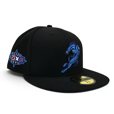 Denver Broncos Blucifer 2.0 Black Leon the Lab Superbowl 32 XXXII Patch Cardinal Blue UV New Era 59FIFTY Fitted Hat