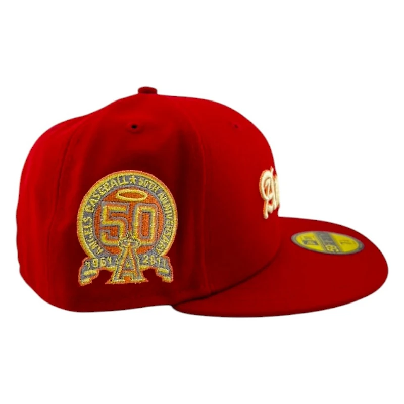 Los Angeles Angels Brick Red Old English 50th Anniversary Patch New Era 59FIFTY Fitted Hat