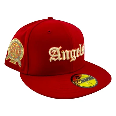 Los Angeles Angels Brick Red Old English 50th Anniversary Patch New Era 59FIFTY Fitted Hat
