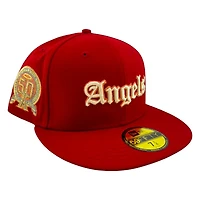 Los Angeles Angels Brick Red Old English 50th Anniversary Patch New Era 59FIFTY Fitted Hat