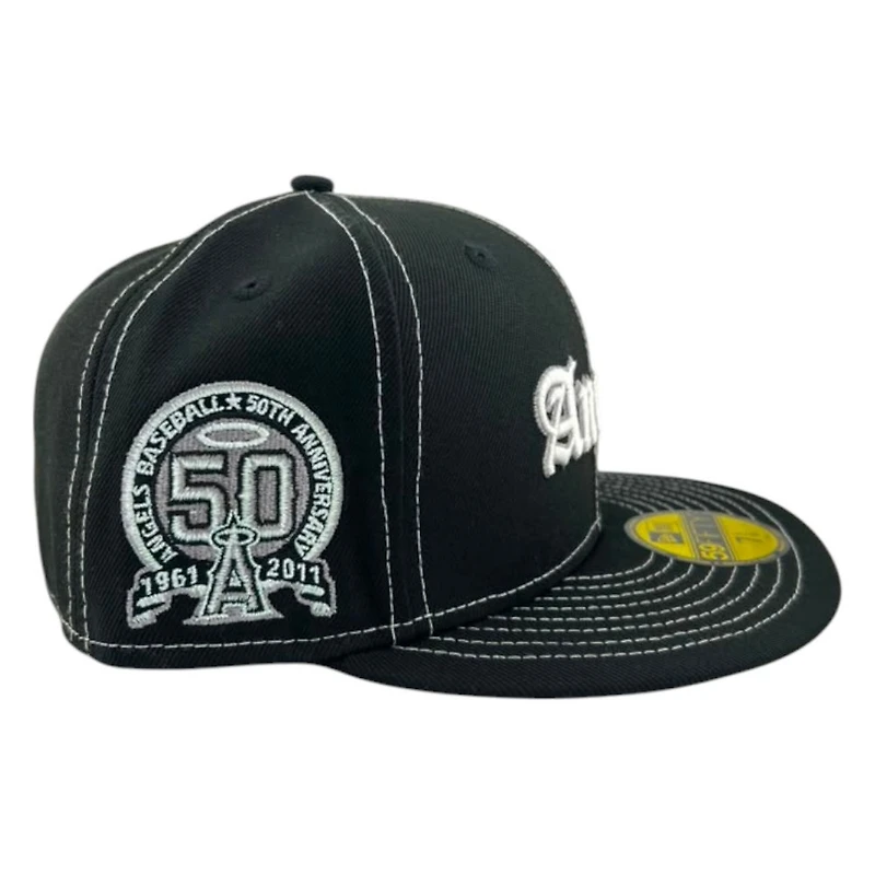 Los Angeles Angels Black Old English 50th Anniversary Patch New Era 59FIFTY Fitted Hat