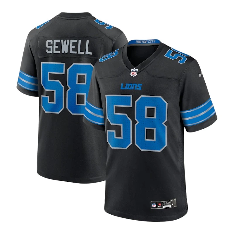Detroit Lions Penei Sewell Black 2nd Alternate Nike Team Game Jersey