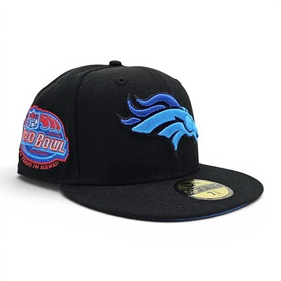 Denver Broncos Blucifer Black Leon the Lab 2004 Pro Bowl Patch Cardinal Blue UV New Era 59FIFTY Fitted Hat