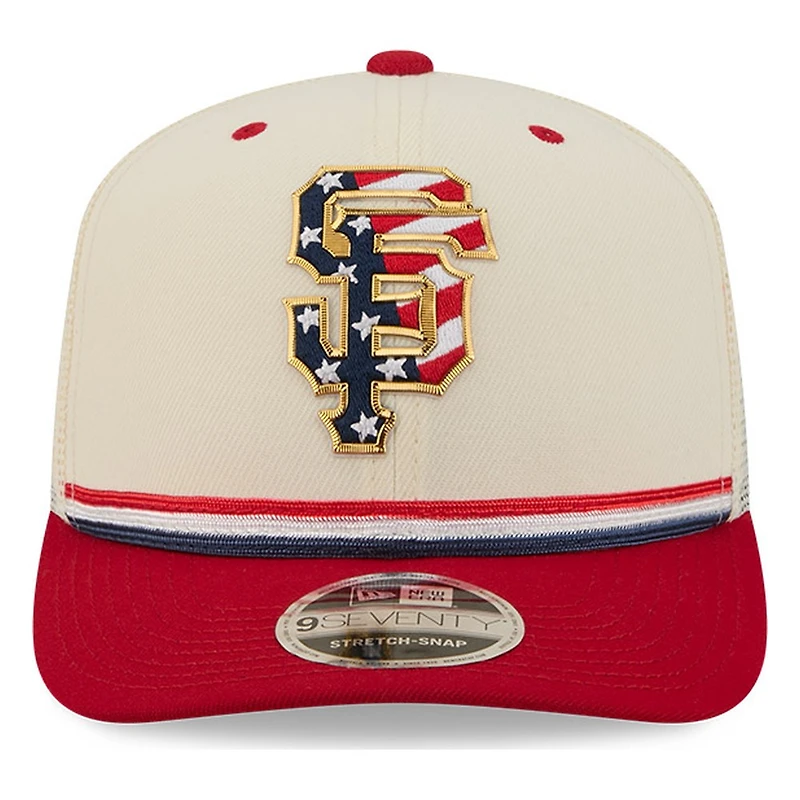 San Francisco Giants 2026 Fourth of July USA 250 Patch New Era 9SEVENTY Trucker Adjustable Snapback Hat