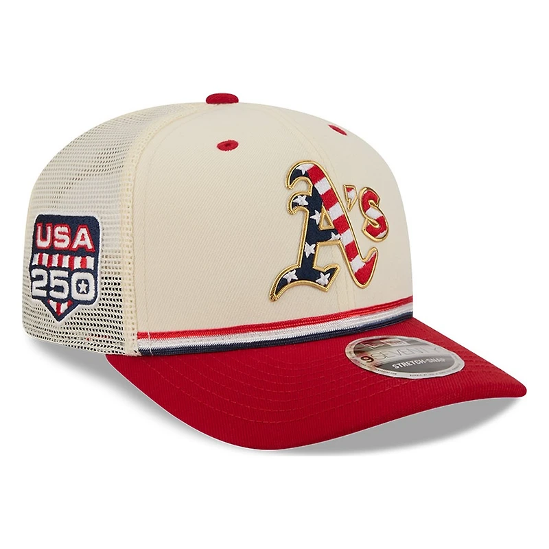 Oakland Athletics 2026 Fourth of July USA 250 Patch New Era 9SEVENTY Trucker Adjustable Snapback Hat