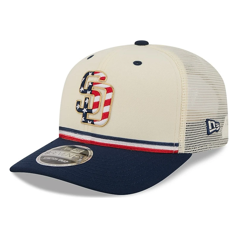 San Diego Padres 2026 Fourth of July USA 250 Patch New Era 9SEVENTY Trucker Adjustable Snapback Hat
